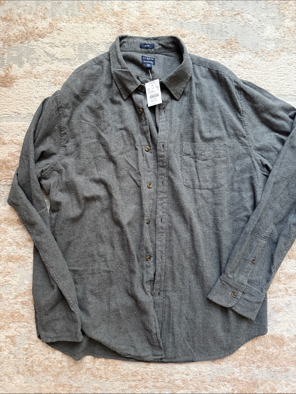 J. Crew Men’s Gray Flannel Button-Down Casual Shirt - Size XL